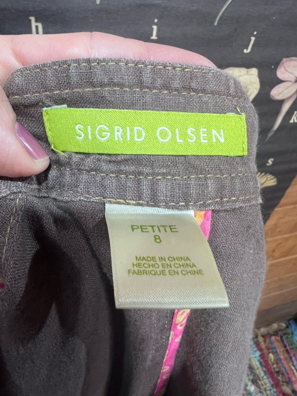Sigrid Olsen 100% Linen Dark Taupe Matching Set Jacket Petite 8 Pants Petite 6 - Picture 8 of 15
